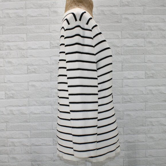 JONES NEW YORK Cardigan Knit Stripe Collarless Open Front Black White Medium - Picture 3 of 13